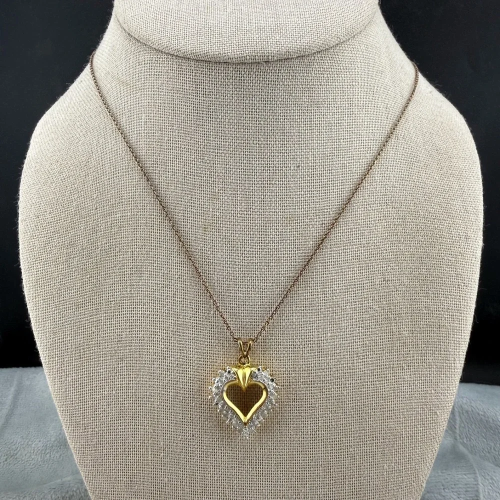 Vintage Robert Seeman Heart Necklace Gold Rhinestone Signed 18